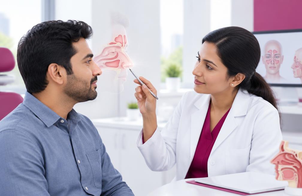ENT doctor examining a patient's nose and sinuses